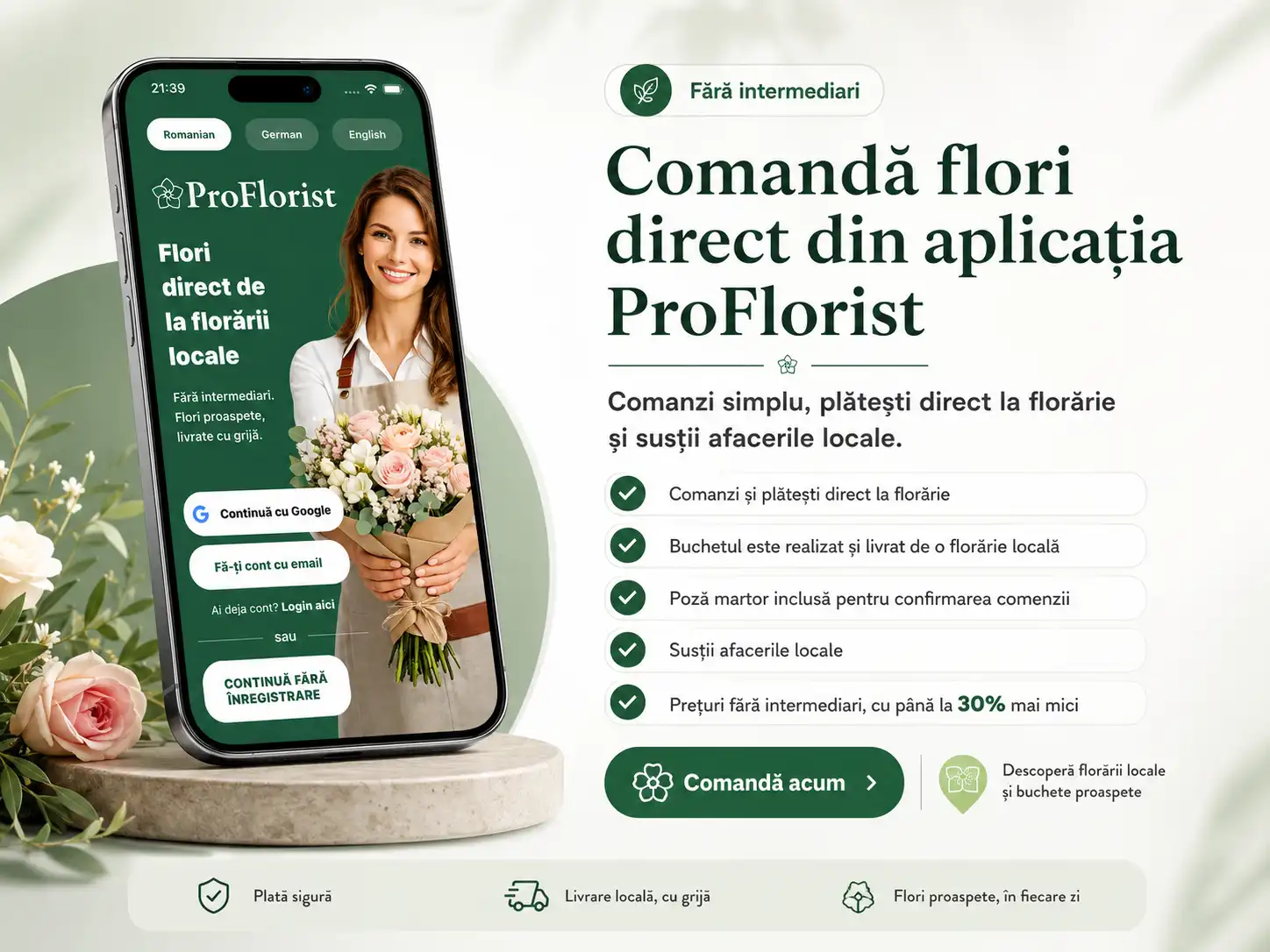 Comandă flori din florăria locală prin ProFlorist