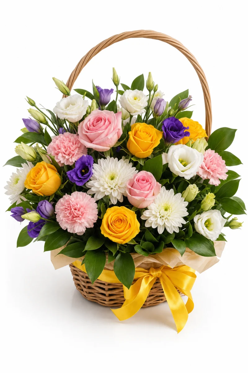 Aranjament Floral Premium cu Chrysanthemum și Lisianthus Albe și Verzi