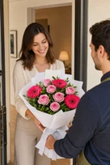 Trandafiri roz si gerbera – imaginea 2