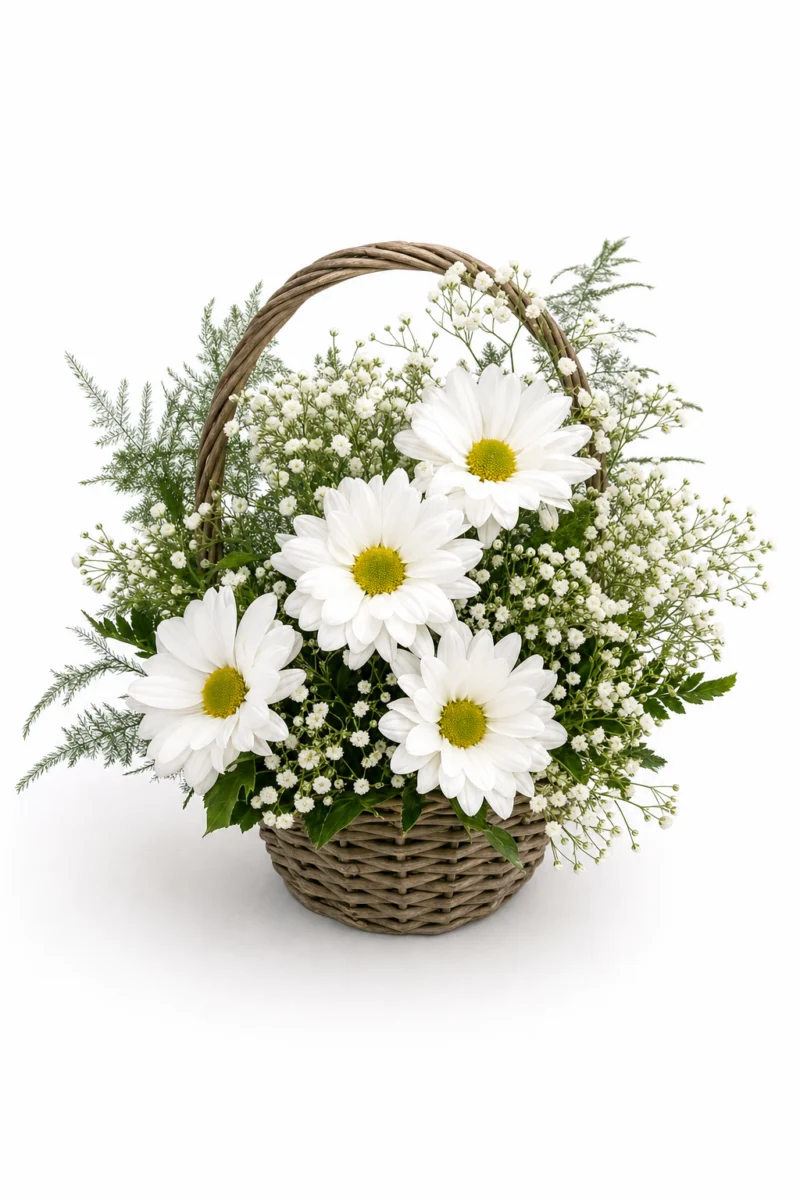 Aranjament Floral Premium cu Chrysanthemum și Gypsophila Albe