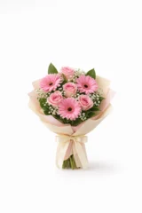 Buchet trandafiri roz si gerbera roz – imaginea 1