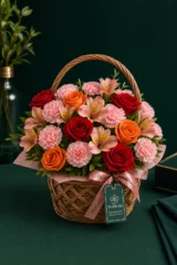 Aranjament Floral Premium cu Alstroemeria și Garoafe Roz și Portocalii – imaginea 3