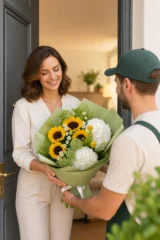 Buchet floarea soarelui si hortensii – imaginea 2
