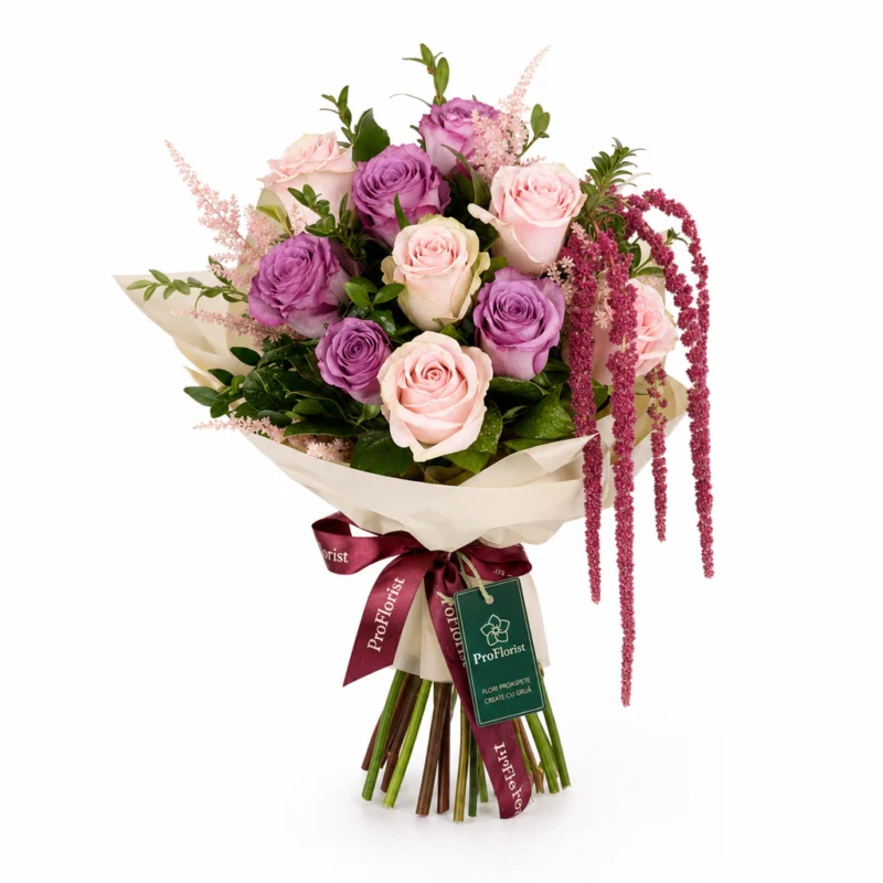 Buchet Premium cu Trandafiri Roz și Mov
