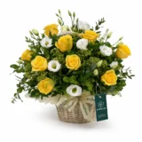Aranjament Floral Premium cu Lisianthus și Trandafiri Albe și Galbene – imaginea 1