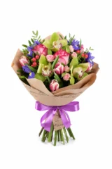 Buchet cu lalele, orhidee, trandafiri si irisi – imaginea 1