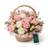 Aranjament Floral Premium cu Chrysanthemum și Trandafiri Albe și Roz – imaginea 1