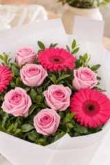Trandafiri roz si gerbera – imaginea 3