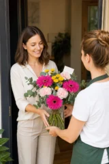 Buchet in vaza cu crizanteme colorate – imaginea 2