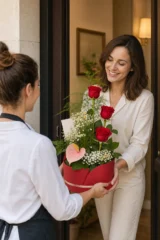 Aranjament Floral în Cutie cu Gypsophila și Trandafiri Roșii – imaginea 2