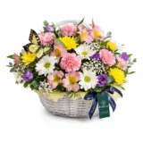 Aranjament Floral Premium cu Alstroemeria și Chrysanthemum Albe și Galbene – imaginea 1