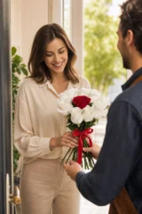 Buchet Premium cu Trandafiri Albi și Roșii – imaginea 2