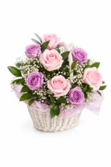 Buchet Premium cu Gypsophila și Trandafiri Mov și Roz – imaginea 1