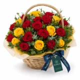 Aranjament Floral Premium cu Trandafiri Galbeni și Roșii – imaginea 1