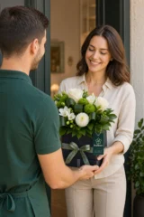 Aranjament Floral în Cutie cu Chrysanthemum și Frezii Verzi și Albe – imaginea 2