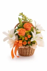 Aranjament Floral cu Solidago și Trandafiri Portocalii – imaginea 1