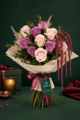 Buchet Premium cu Trandafiri Roz și Mov – imaginea 3
