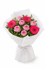 Trandafiri roz si gerbera – imaginea 1