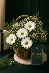 Aranjament Floral Premium cu Chrysanthemum și Gypsophila Albe – imaginea 3