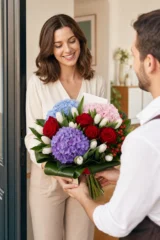 Buchet hortensii, trandafiri, lalele – imaginea 2