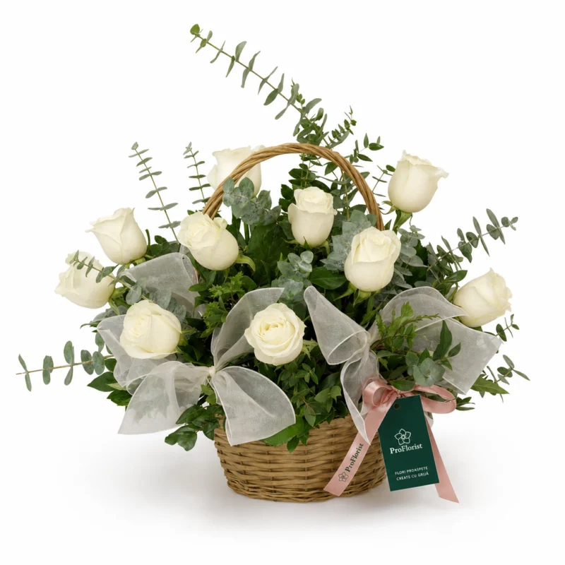 Aranjament Floral Premium cu Trandafiri Albi