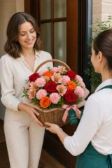 Aranjament Floral Premium cu Alstroemeria și Garoafe Roz și Portocalii – imaginea 2