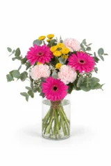 Buchet in vaza cu crizanteme colorate – imaginea 1