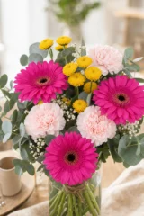 Buchet in vaza cu crizanteme colorate – imaginea 3