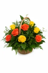Aranjament Floral Premium cu Trandafiri Galbeni și Portocalii – imaginea 1