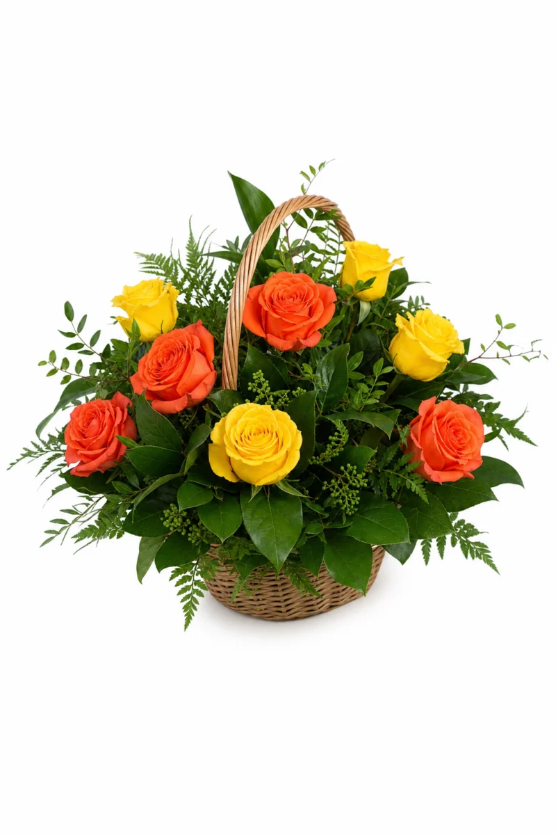 Aranjament Floral Premium cu Trandafiri Galbeni și Portocalii