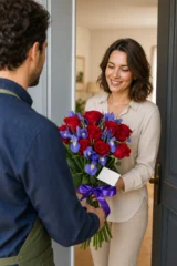 Buchet irisi si trandafiri rosii – imaginea 2